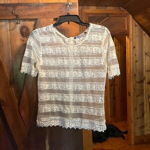 Zara Basic Lace Sheer Floral Short Sleeve Top